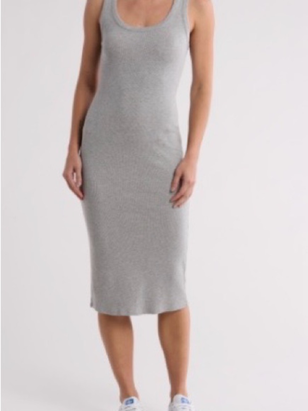 Melrose and Market Sleeveless Ribbed Midi Dress in Gray